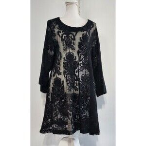Black Lace Floral Tunic Swimsuit Beach Cover Up USA Moonlight Fashion Size L